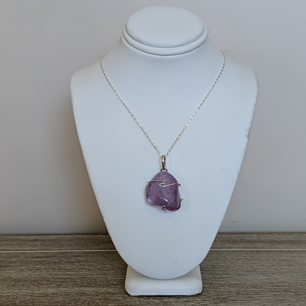 Wire Wrapped Stone Pendant with Sterling Chain